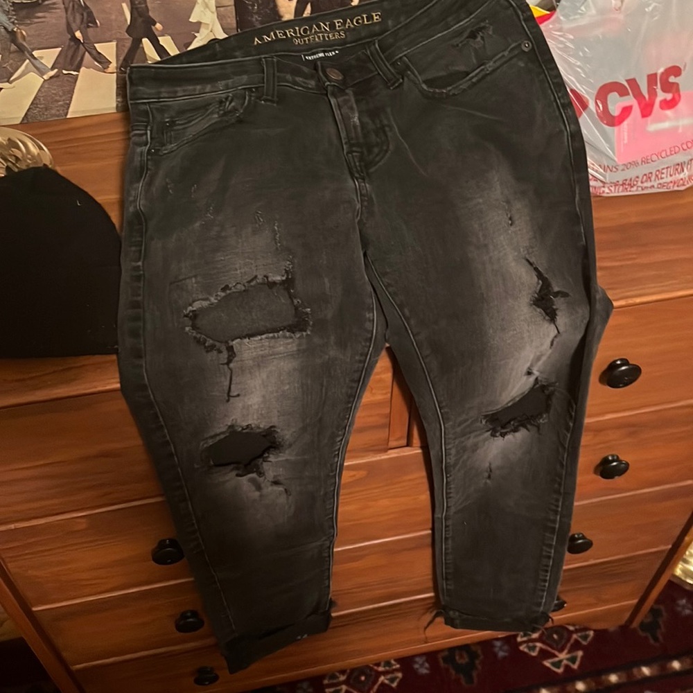 American eagle 30x34 black ripped skinny jeans